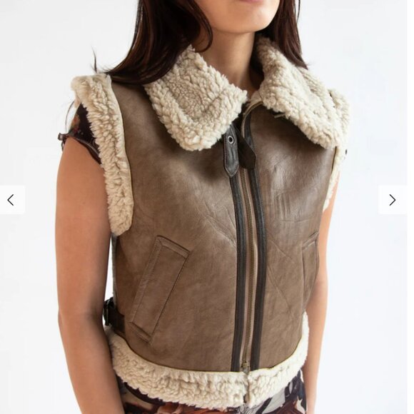 NEW LOVE TREE Faux Fur Faux Leather Detail Vest in truffle for women 1025 3m2 - Picture 2 of 11